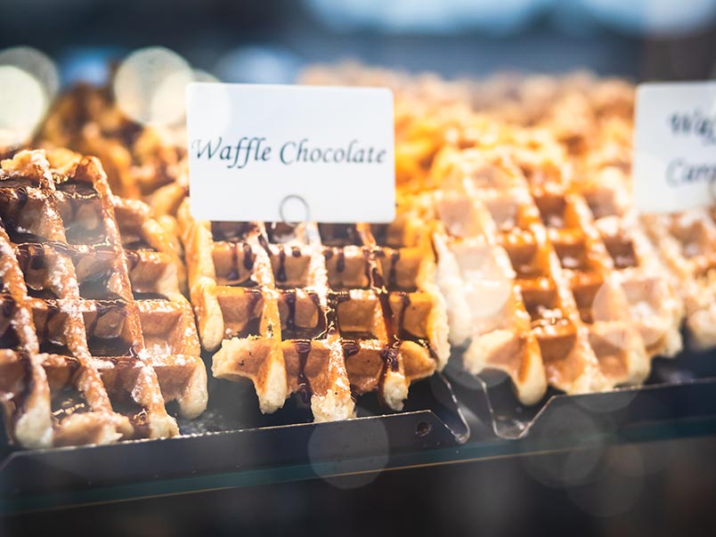 Belgium waffles in a shop window